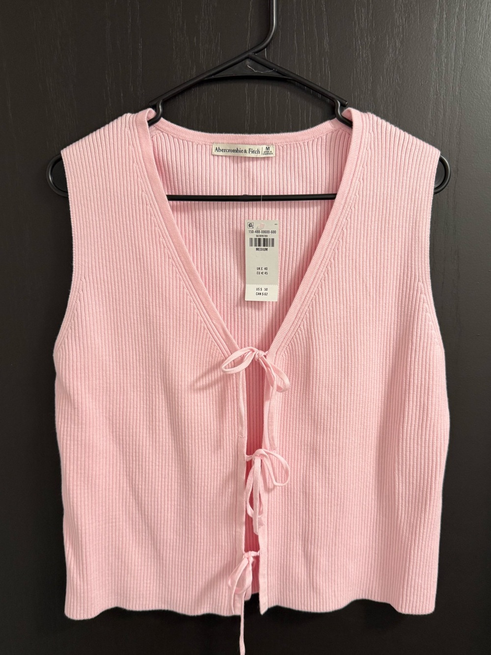 Abercrombie & Fitch Pink Ribbed Tie-Front Vest